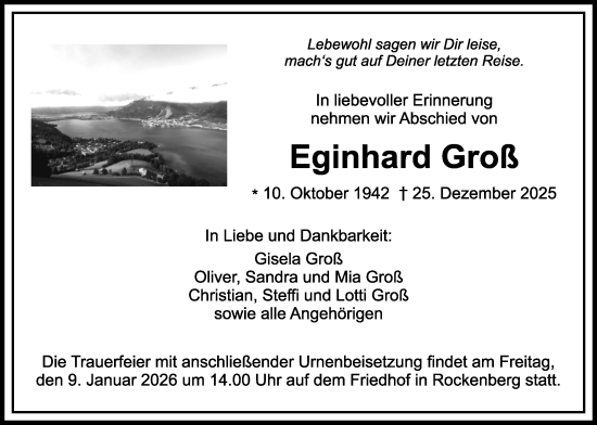 Traueranzeige von Eginhard Groß von Butzbacher Zeitung