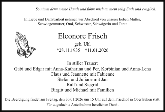 Traueranzeige von Eleonore Frisch von Usinger Anzeiger