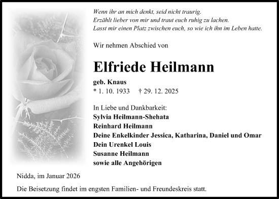 Traueranzeige von Elfriede Heilmann von Kreis-Anzeiger