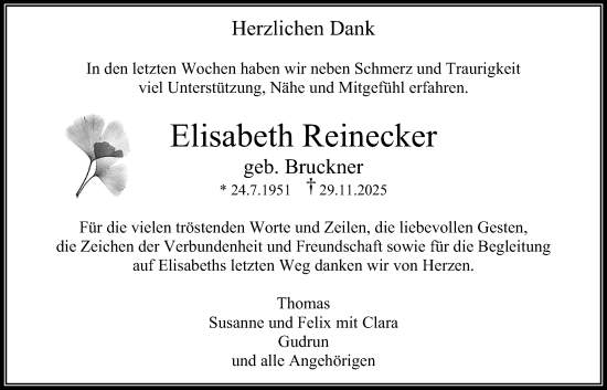 Traueranzeige von Elisabeth Reinecker von Bad Vilbel/Karben