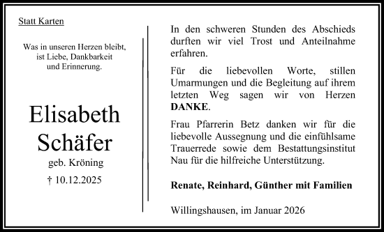 Traueranzeige von Elisabeth Schäfer 