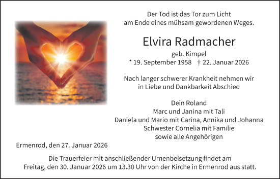 Traueranzeige von Elvira Radmacher von Lauterbacher Anzeiger, Oberhessische Zeitung