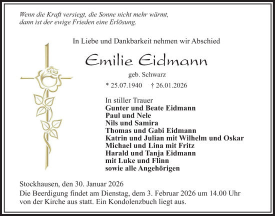 Traueranzeige von Emilie Eidmann von Lauterbacher Anzeiger