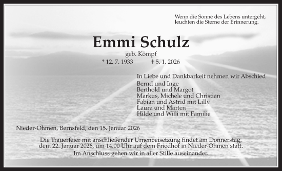 Traueranzeige von Emmi Schulz von Mücker Stimme