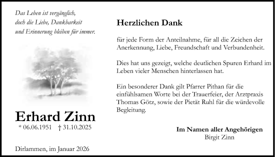 Traueranzeige von Erhard Zinn von Lauterbacher Anzeiger