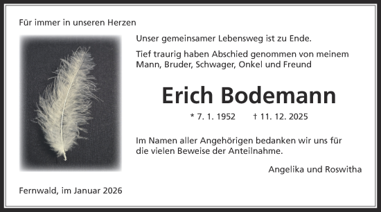 Traueranzeige von Erich Bodemann von Giessener Anzeiger
