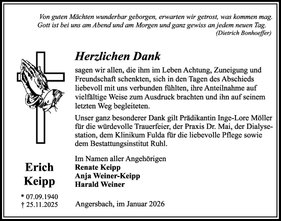 Traueranzeige von Erich Keipp von Lauterbacher Anzeiger