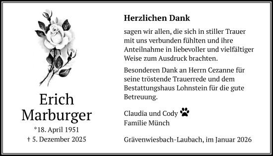 Traueranzeige von Erich Marburger von Bad Vilbel/Karben, Usinger Anzeigenblatt