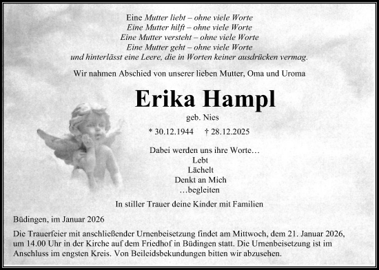 Traueranzeige von Erika Hampl von Kreis-Anzeiger