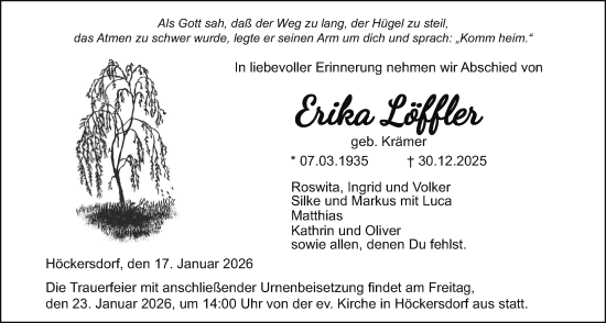 Traueranzeige von Erika Löffler von Giessener Allgemeine, Alsfelder Allgemeine