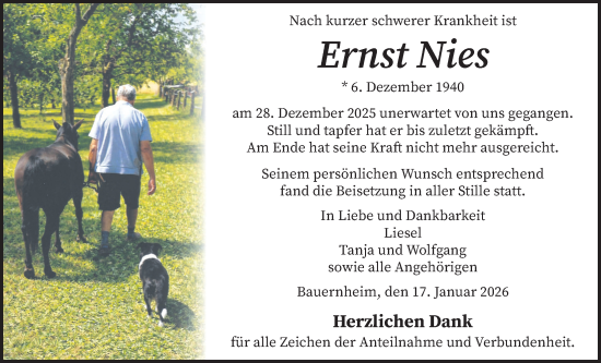 Traueranzeige von Ernst Nies von Wetterauer Zeitung