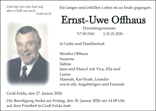 Traueranzeige von Ernst-Uwe Offhaus von Alsfelder Allgemeine, Oberhessische Zeitung