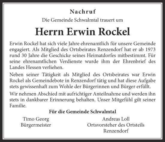 Traueranzeige von Erwin Rockel von Oberhessische Zeitung