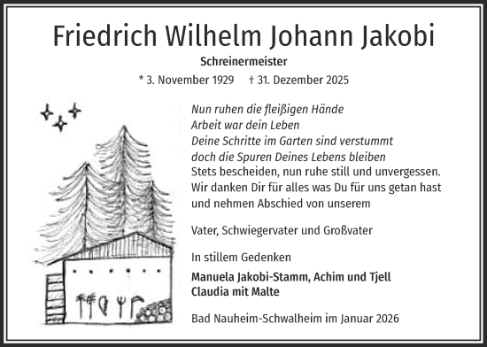 Traueranzeige von Friedrich Wilhelm Johann Jakobi von Wetterauer Zeitung