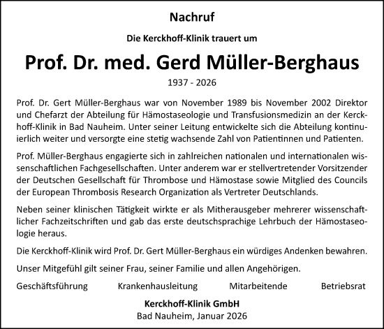 Traueranzeige von Gerd Müller-Berghaus von Giessener Allgemeine, Alsfelder Allgemeine, Wetterauer Zeitung