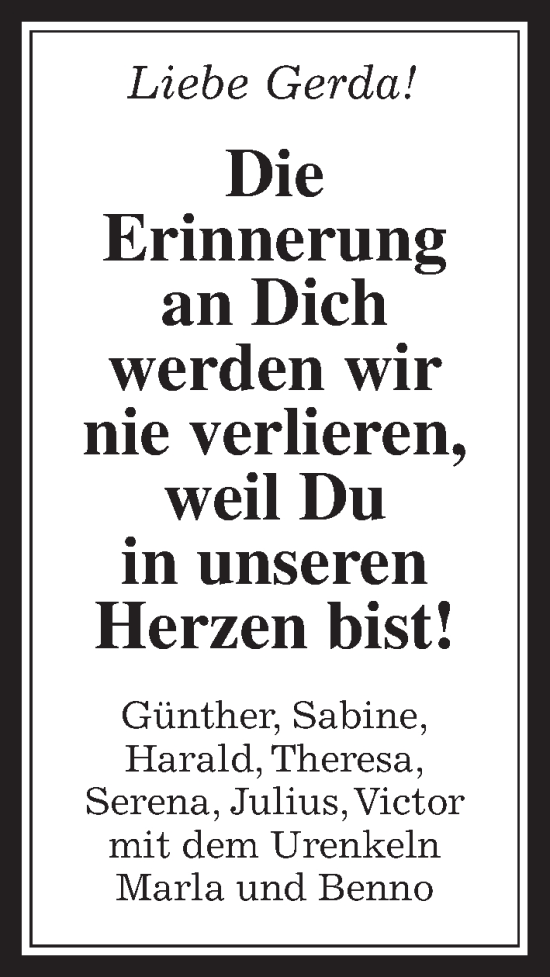 Traueranzeige von Gerda Füllgraf von Giessener Anzeiger