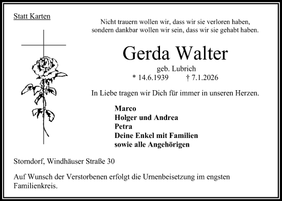 Traueranzeige von Gerda Walter von Oberhessische Zeitung
