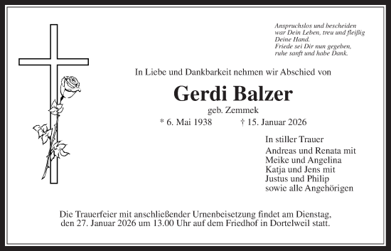 Traueranzeige von Gerdi Balzer von Bad Vilbel/Karben