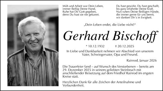 Traueranzeige von Gerhard Bischoff von Kreis-Anzeiger