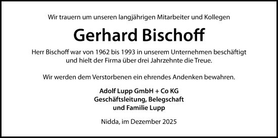 Traueranzeige von Gerhard Bischoff von Kreis-Anzeiger