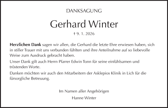 Traueranzeige von Gerhard Winter von Giessener Allgemeine, Alsfelder Allgemeine