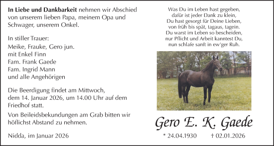 Traueranzeige von Gero E. K. Gaede von Kreis-Anzeiger