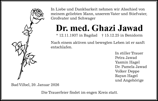 Traueranzeige von Ghazi Jawad von Bad Vilbel/Karben