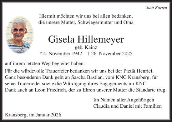 Traueranzeige von Gisela Hillemeyer von Usinger Anzeigenblatt