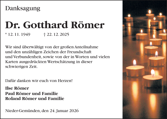 Traueranzeige von Gotthard Römer von Giessener Allgemeine, Alsfelder Allgemeine, Oberhessische Zeitung