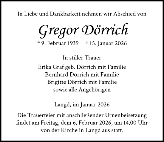 Traueranzeige von Gregor Dörrich von Licher Wochenblatt