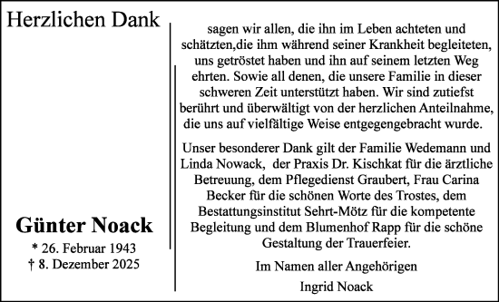 Traueranzeige von Günter Noack von Butzbacher Zeitung
