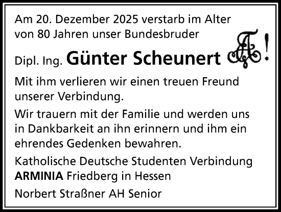 Traueranzeige von Günter Scheunert von Wetterauer Zeitung