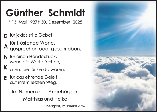 Traueranzeige von Günther Schmidt von Butzbacher Zeitung