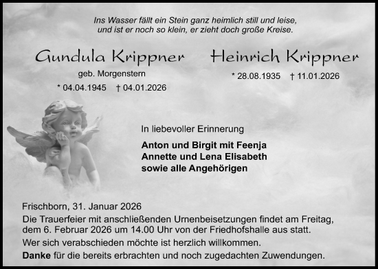 Traueranzeige von Gundula Krippner von Lauterbacher Anzeiger