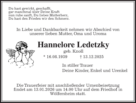 Traueranzeige von Hannelore Ledetzky von Wetterauer Zeitung