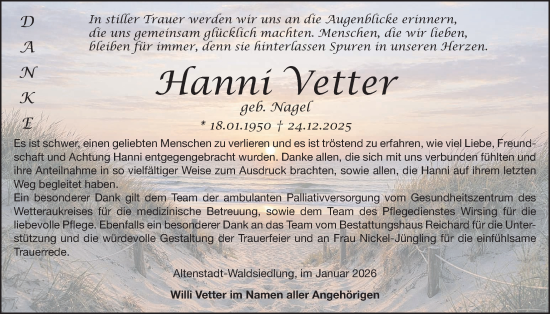 Traueranzeige von Hanni Vetter von Kreis-Anzeiger