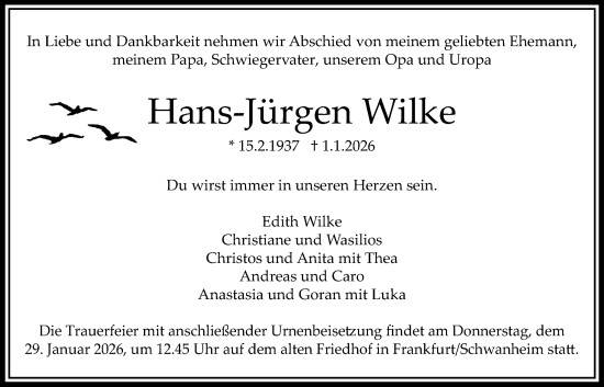 Traueranzeige von Hans-Jürgen Wilke von Bad Vilbel/Karben