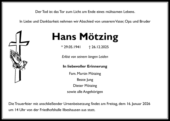 Traueranzeige von Hans Mötzing von Lauterbacher Anzeiger
