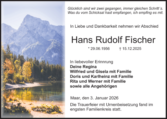 Traueranzeige von Hans Rudolf Fischer von Lauterbacher Anzeiger