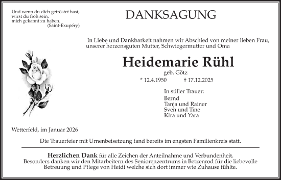 Traueranzeige von Heidemarie Rühl von Laubacher Anzeiger