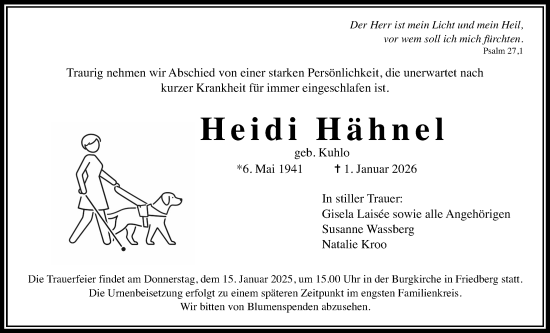 Traueranzeige von Heidi Hähnel von Wetterauer Zeitung