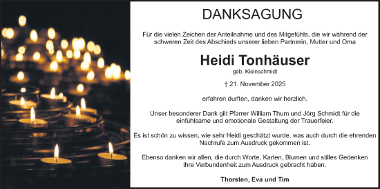 Traueranzeige von Heidi Tjonhäuser von Butzbacher Zeitung