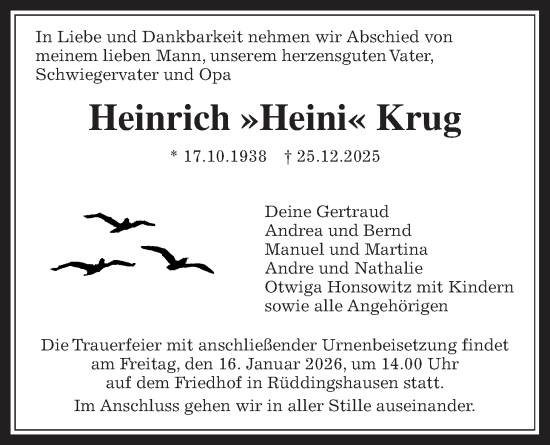 Traueranzeige von Heinrich Krug von Giessener Allgemeine, Alsfelder Allgemeine