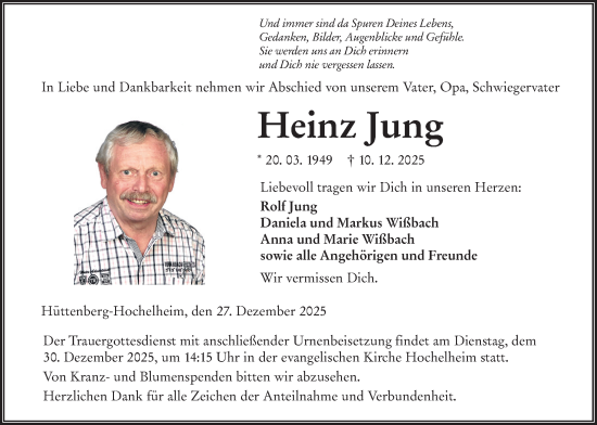 Traueranzeige von Heinz Jung von Giessener Anzeiger