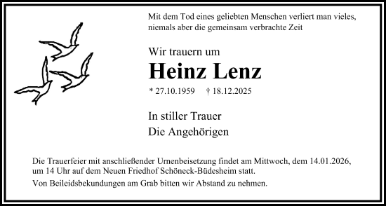 Traueranzeige von Heinz Lenz von Bad Vilbel/Karben