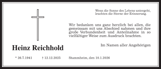 Traueranzeige von Heinz Reichhold von Wetterauer Zeitung