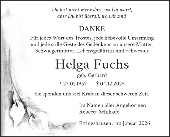 Traueranzeige von Helga Fuchs von Licher Wochenblatt