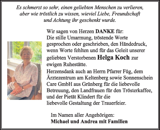 Traueranzeige von Helga Koch von Kreis-Anzeiger