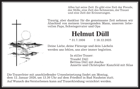 Traueranzeige von Helmut Düll von Wetterauer Zeitung