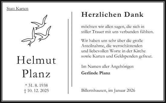 Traueranzeige von Helmut Planz von Oberhessische Zeitung